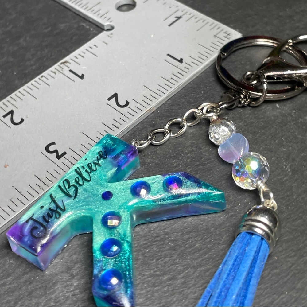 Custom Made Hand Crafted Letter K Keychain -Blue and Purple - Picture 7 of 8
